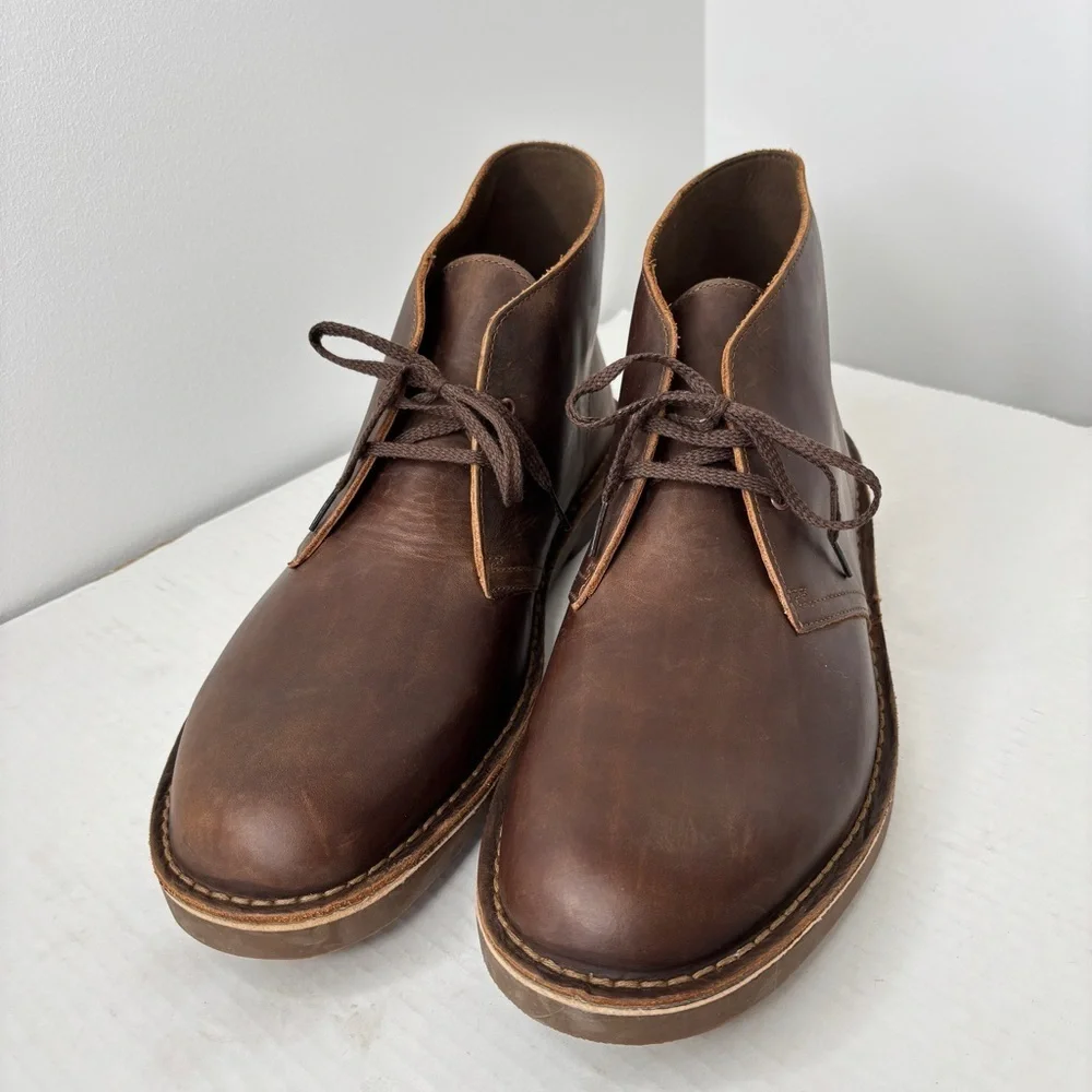 Clarks Bushacre 2 Chukka Boots Men's Size 15 Brown Leather Cushion Comfort NWOB